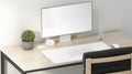 Blank white display and desk mat for mouse, keyboard mockup Royalty Free Stock Photo