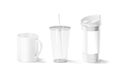 Blank white drink containers mockup, isolated