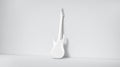 Blank white electric guitar mockup, stand near wall, backside view Royalty Free Stock Photo