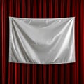 Blank White Fabric Banner on Corrugated Red Wall Background Empty Textile for Custom Design Text or Presentation Royalty Free Stock Photo