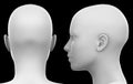 Blank White Female Head - Side and Back view isolated on Black 3 Royalty Free Stock Photo