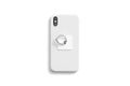 Blank white fingergrip sticked on cellphone mockup, isolated, top view