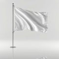 Blank White Flag Waving on a Shiny Silver Pole Representing Peace Surrender Neutrality or a Clean Canvas for Concepts Royalty Free Stock Photo