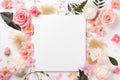 Blank white frame amongst beautiful flowers, providing ample space for customized text or content