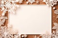 Blank white poster frame with paper cut snowflakes on orange background. Mockup Royalty Free Stock Photo