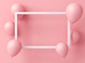 Blank white frame and pink balloons isolated on pink pastel color background 3D rendering Royalty Free Stock Photo