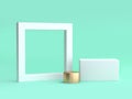 Blank white frame and square minimal green background 3d render