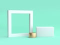 Blank white frame and square minimal green background 3d render Royalty Free Stock Photo
