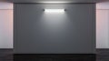 Blank white gallery wall with lamp in darkness mockup