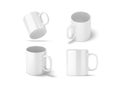 Blank white glass mug mockups set isolated, 3d rendering.