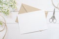 Blank white greeting card with brown envelop