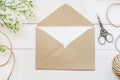 Blank white greeting card with brown envelop Royalty Free Stock Photo