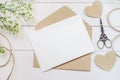 Blank white greeting card with brown envelop Royalty Free Stock Photo