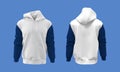 Blank white hooded jacket mockup in front and back views