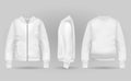 Blank white jacket bomber in front, back and side views. Vector illustration. Realistic bomber for urban style Royalty Free Stock Photo