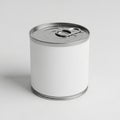 Blank White Label Metal Food Can with Pull Tab Lid on White Background container Royalty Free Stock Photo