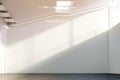 Blank white large wall mockup in sunny modern hangar hall Royalty Free Stock Photo