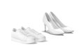 Blank white leather sneakers and high heels shoes mockup, isolated Royalty Free Stock Photo