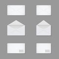 Blank white letters. White paper open and close envelopes isolated on background. Postcard template. Mail card mockup for office Royalty Free Stock Photo