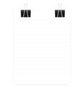 Blank white lined paper sheet with two black binder clips mock-up