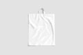 Blank white loop handle plastic bag mock up, gray background