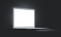 Blank white luminous laptop screen mockup, side view