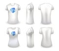 Blank white male and female t shirt realistic template and white t shirt with label. Travel world tour badge. Vector