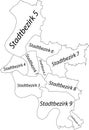 Blank white map of districts of DÃÂ¼sseldorf, Germany