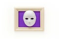 Blank white mask in white old wooden frame, on white background Royalty Free Stock Photo