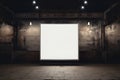 Blank white mockup concert advertisement framed and hanging in an empty music venue. AI Generated