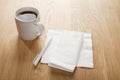 Blank White Napkin or Serviette and Pen and Coffee