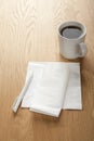 Blank White Napkin or Serviette and Pen with Coffee Royalty Free Stock Photo