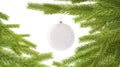 Blank white new year ball hanging on christmas tree mockup