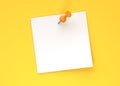 Blank white note paper with yellow push pin isolated on yellow pastel color wall background Royalty Free Stock Photo