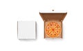 Blank white opened and closed pizza box mockup set Royalty Free Stock Photo