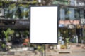 Blank white outdoor advertising stand, board mock up template, bakery cafe restaurant background Royalty Free Stock Photo