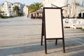 Blank white outdoor advertising stand sandwich board mock up template Royalty Free Stock Photo