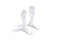 Blank white pair soccer socks mockup, side view