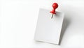 Blank white paper note attached with red push pin. Sheet with empty space for message or reminder. Notice board with on Royalty Free Stock Photo