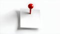 Blank white paper note attached with red push pin. Sheet with empty space for message or reminder. Notice board with on Royalty Free Stock Photo