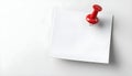 Blank white paper note attached with red push pin. Sheet with empty space for message or reminder. Notice board with on Royalty Free Stock Photo