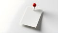 Blank white paper note attached with red push pin. Sheet with empty space for message or reminder. Notice board with on Royalty Free Stock Photo