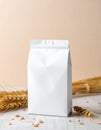 Blank White Paper Package Mockup with Wheat on White Wood Table Royalty Free Stock Photo