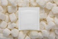 Blank white paper sachet pack on sugar cubes. 3D rendering and photo Royalty Free Stock Photo