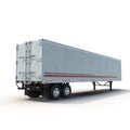 Blank white parked semi trailer, isolated on white 3D Illustration Royalty Free Stock Photo