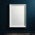 Blank White Picture Frame Mockup on Dark Blue Wall Royalty Free Stock Photo