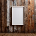 Blank White Picture Frame on Rustic Wooden Wall Background Royalty Free Stock Photo