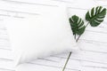 Blank white pillow mockup flat lay