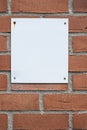 Blank White Plaque on a Brick Wall Royalty Free Stock Photo