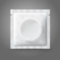 Blank white plastic condom pack, isolated on grey background with place for your design and branding. Vector Royalty Free Stock Photo